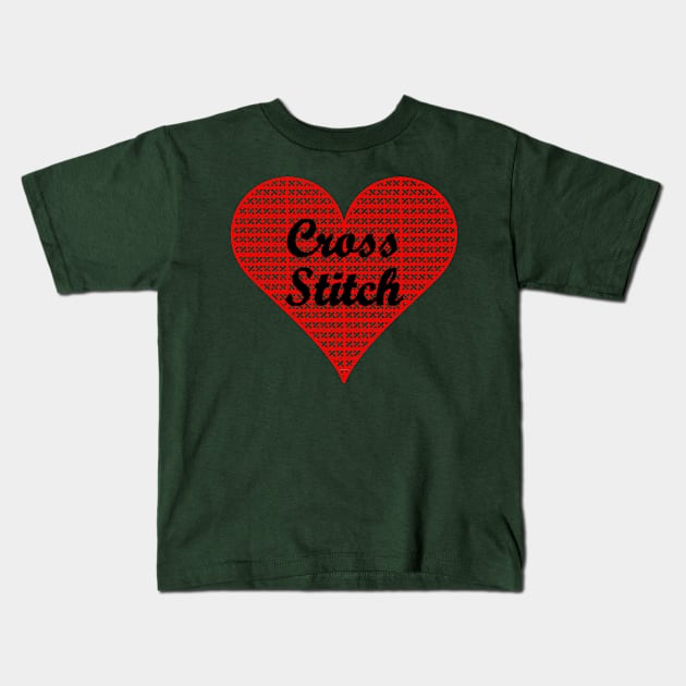 Cross Stitch Heart Kids T-Shirt by Barthol Graphics